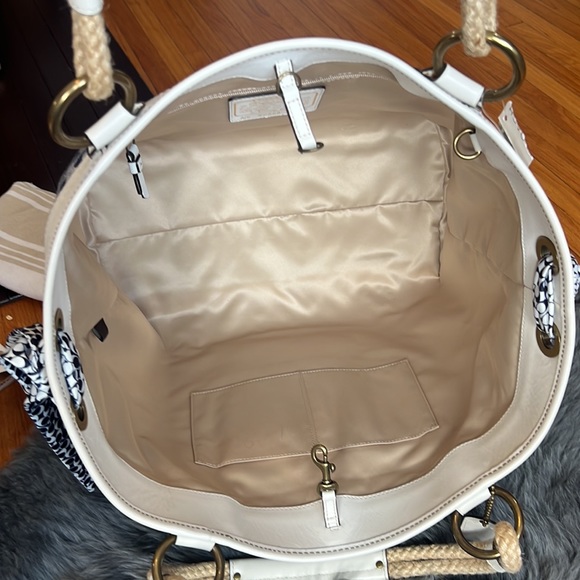 NWT Coach Resort Denim Signature +Parchment Leather Tote Weekend Carry-on 10600 - Picture 12 of 14